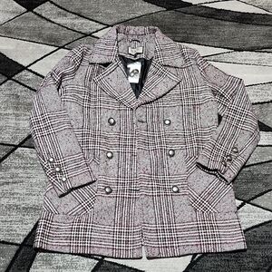 BKE WOOL PLAID PATTERNED SILVER BUTTON-DOWN PEA COAT BUCKLE